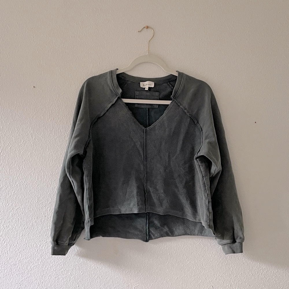 Boheme Vneck Sweatshirt Boho Mineral Wash High Low Top